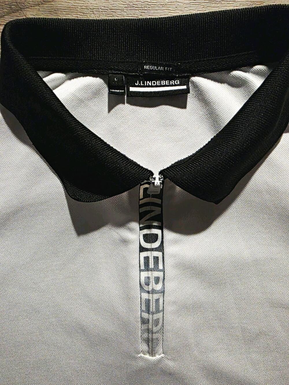 J.Lindeberg Golf Men's Regular Fit Polo L White/Black Short Sleeve Zip Placket